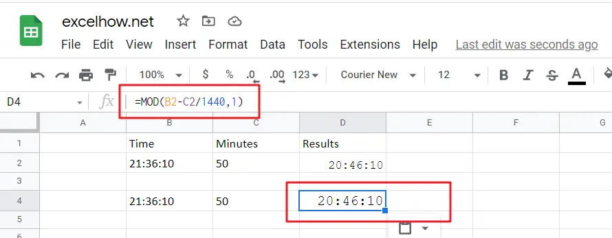Add Minutes to Time in Google Sheets