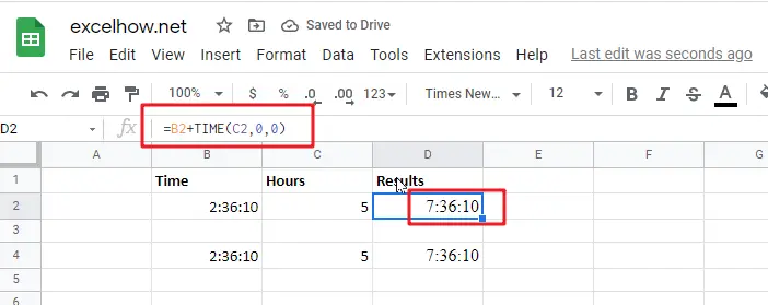 Add hours to time in google sheets1