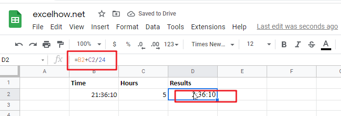 Add hours to time in google sheets1