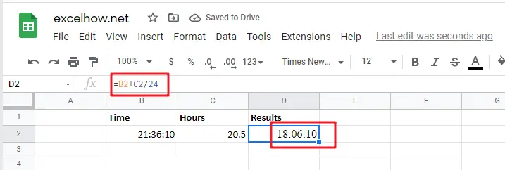 Add hours to time in google sheets1