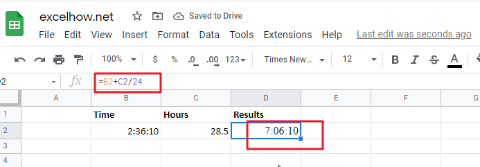 Add hours to time in google sheets1
