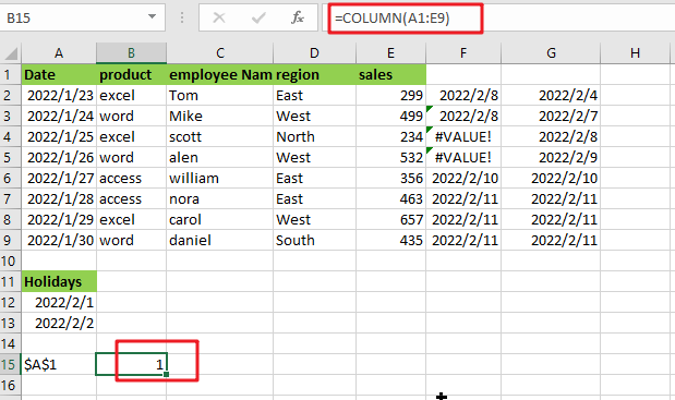 Address of first cell in range1