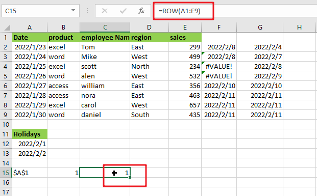 Address of first cell in range1