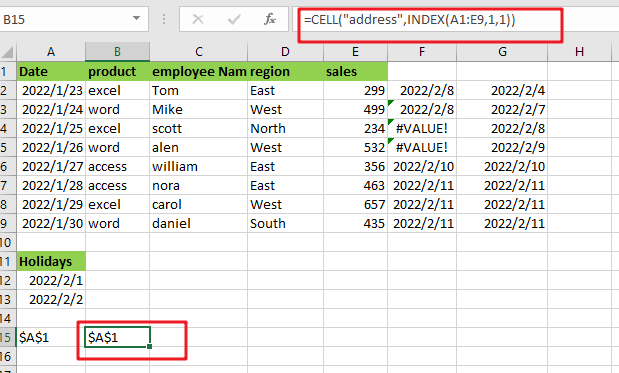 Address of first cell in range1