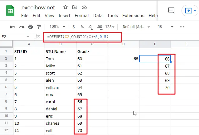 Average Last N Values in Google Sheets