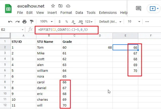 Average last 5 values in google sheets1