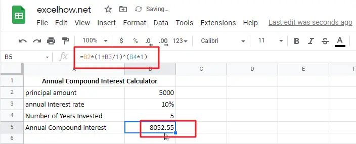 Calculate Compound Interest google sheets1