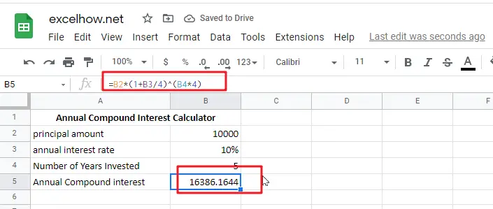 Calculate Compound Interest google sheets1