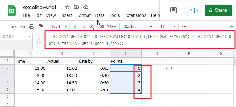 assign points based on late time in google sheets1