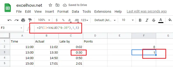 assign points based on late time in google sheets1