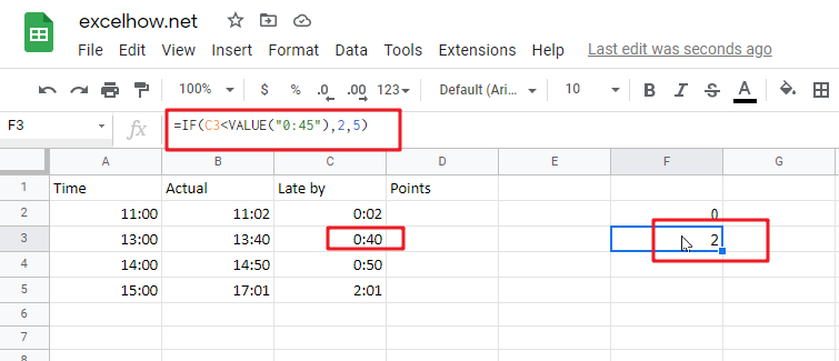 assign points based on late time in google sheets1