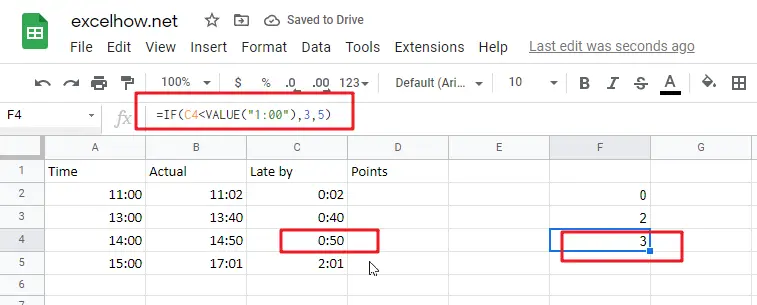 assign points based on late time in google sheets1