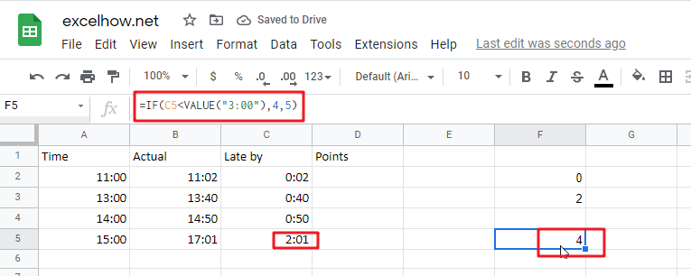 Assigning Points based on Late Time in Google Sheets