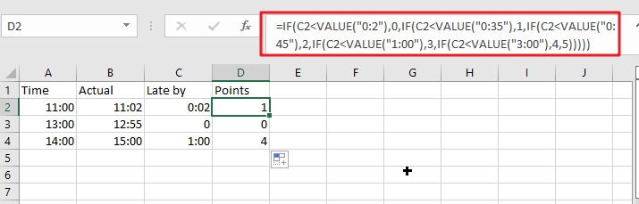 assign points based on late time1