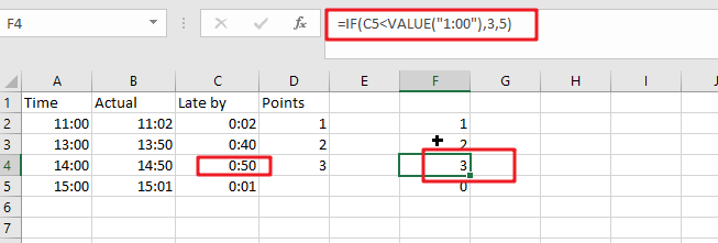 assign points based on late time1