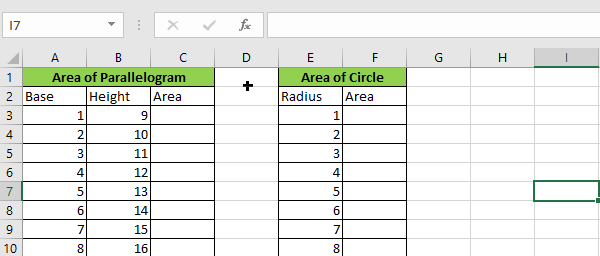 calculate the area excel1