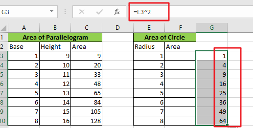 calculate the area excel1