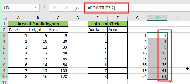 calculate the area excel1