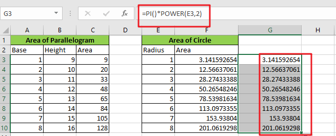 calculate the area excel1