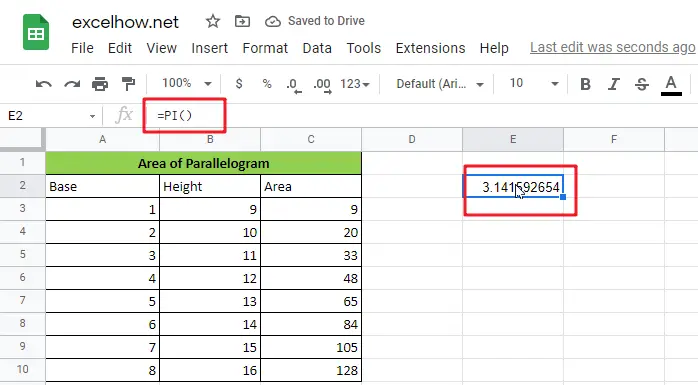 calculate the area in google sheets1