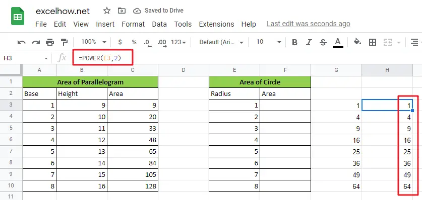 calculate the area in google sheets1