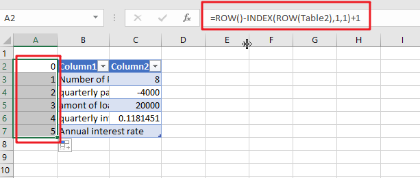 Creating a Table with Automatic Row Numbering