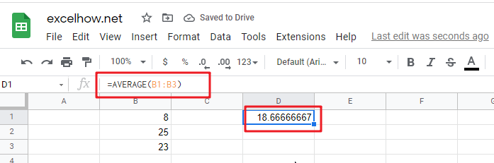 google sheets AVERAGE function1