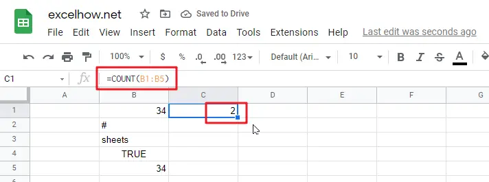 Google Sheets COUNT Function