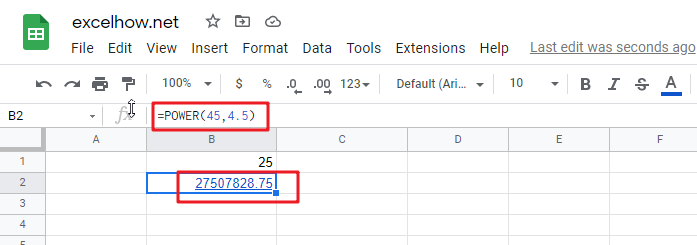 google sheets POWER function1