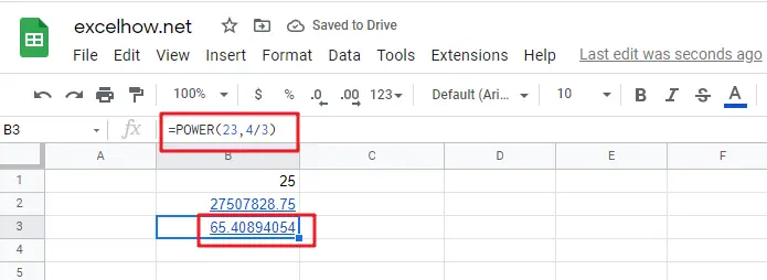 google sheets POWER function1