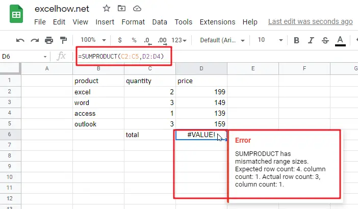 google sheets SUMPRODUCT function1