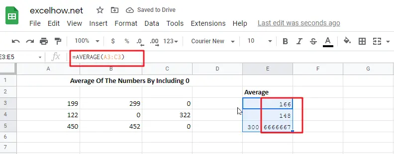 _3 Average numbers in google sheets1