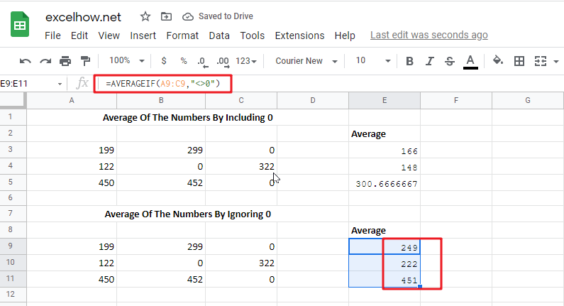 _3 Average numbers in google sheets1