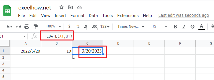 Add Months To Date in google sheets1