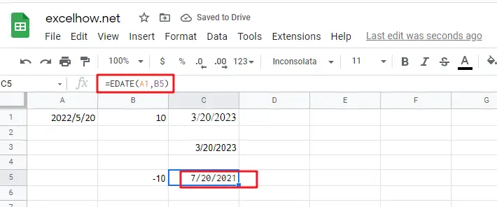 Add Months To Date in google sheets1