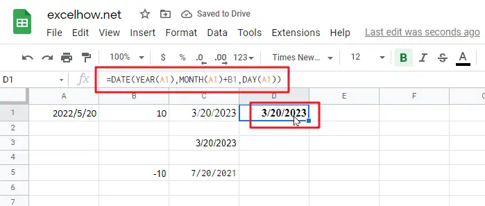 Add Months To Date in google sheets1