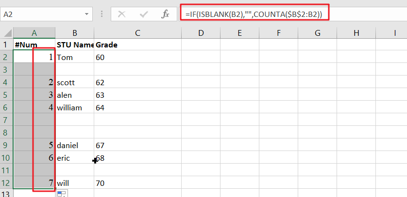Add Row Numbers And Skip Blanks4