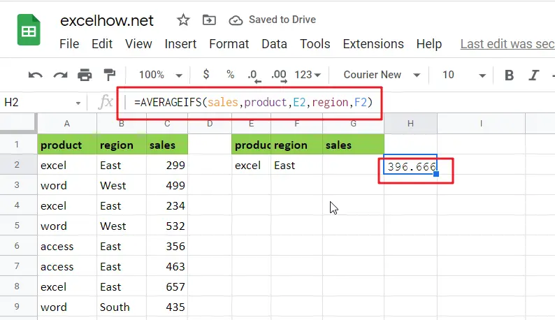 Average cells based on multiple criteria in google sheets1