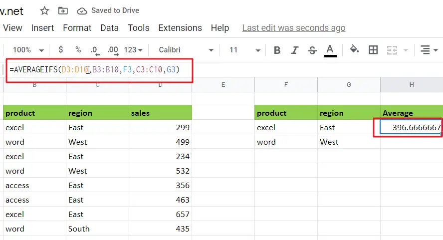 Average cells based on multiple criteria in google sheets1