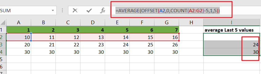 Average last N values in columns1