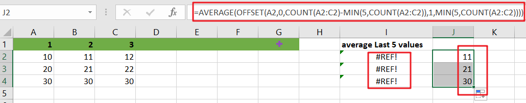 Average last N values in columns1