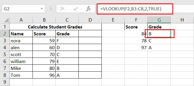 Calculate Grades With VLOOKUP Excel1