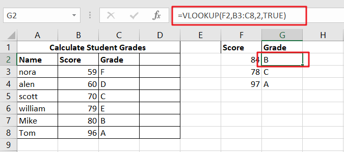 Calculate Grades With VLOOKUP Excel1