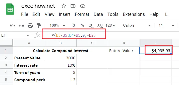 calculate compound interest in google sheets fv function1