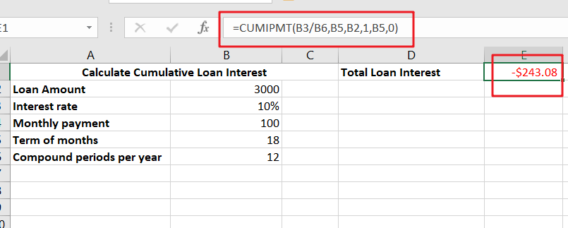 calculate cumulative loan interest excel1