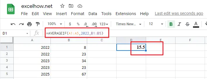 google sheets AVERAGEIF function1