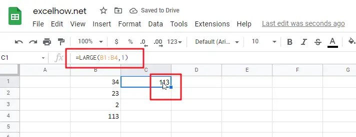 google sheets LARGE function1