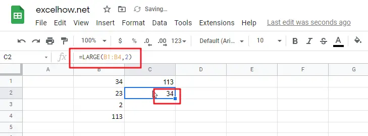 google sheets LARGE function1