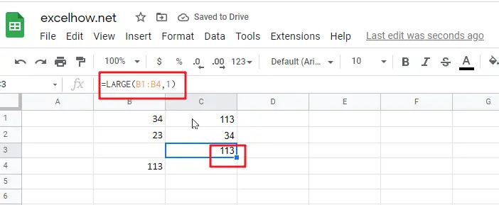 google sheets LARGE function1