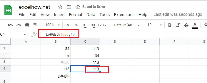 google sheets LARGE function1